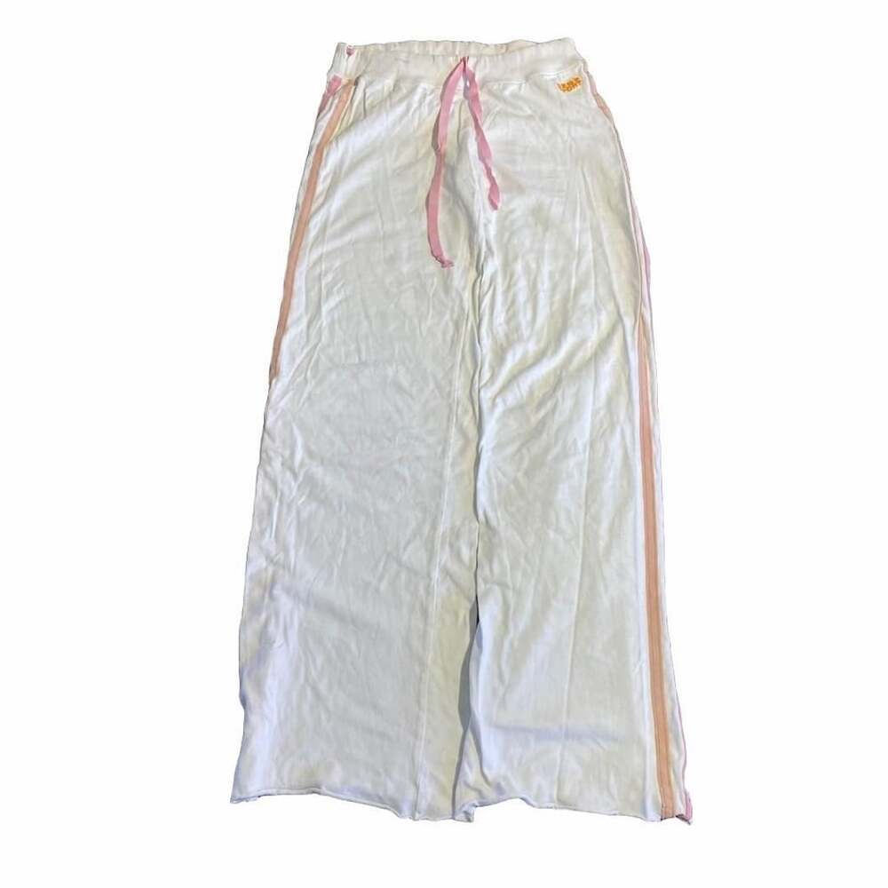 Bebe Sport Lounge Pants White Pink Striped Drawstring Wide Leg Y2K